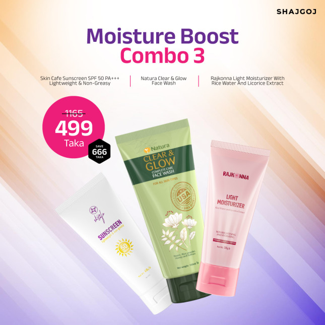 Moisture Boost Combo 03 (Skin Cafe Sunscreen + Rajkonna Moisturizer + Natura Facewash)