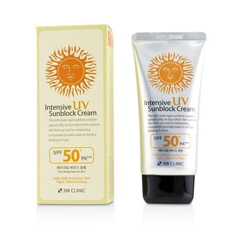 3W Clinic UV Sunblock Cream SPF 50+PA+++ 70ml tube with box, ideal for sun protection and hydration in tropical climates like Bangladesh.
