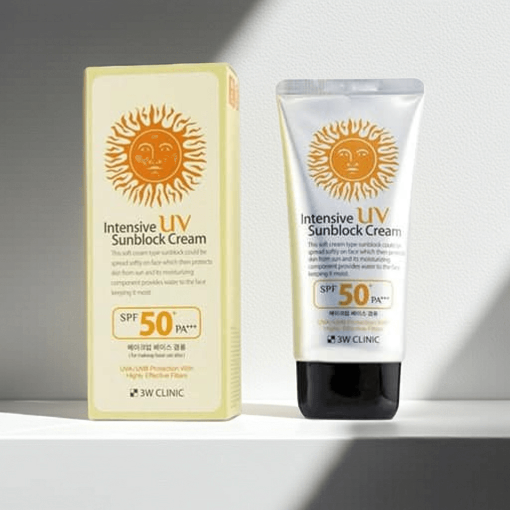 3W Clinic UV Sunblock Cream SPF 50+ PA+++ 70ml with box, ideal for sun protection and hydration in Bangladesh's tropical climate.