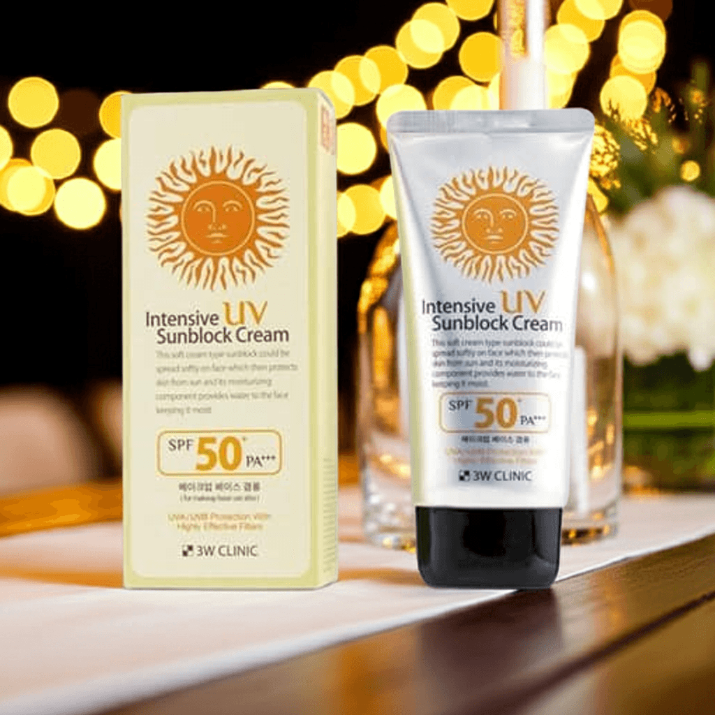 3W Clinic UV Sunblock Cream SPF 50+PA+++ 70ml with packaging, ideal for sun protection and hydration in tropical climates like Bangladesh.