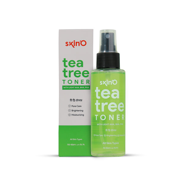 Clear liquid texture of the Skin'O Tea Tree Toner on a surface.